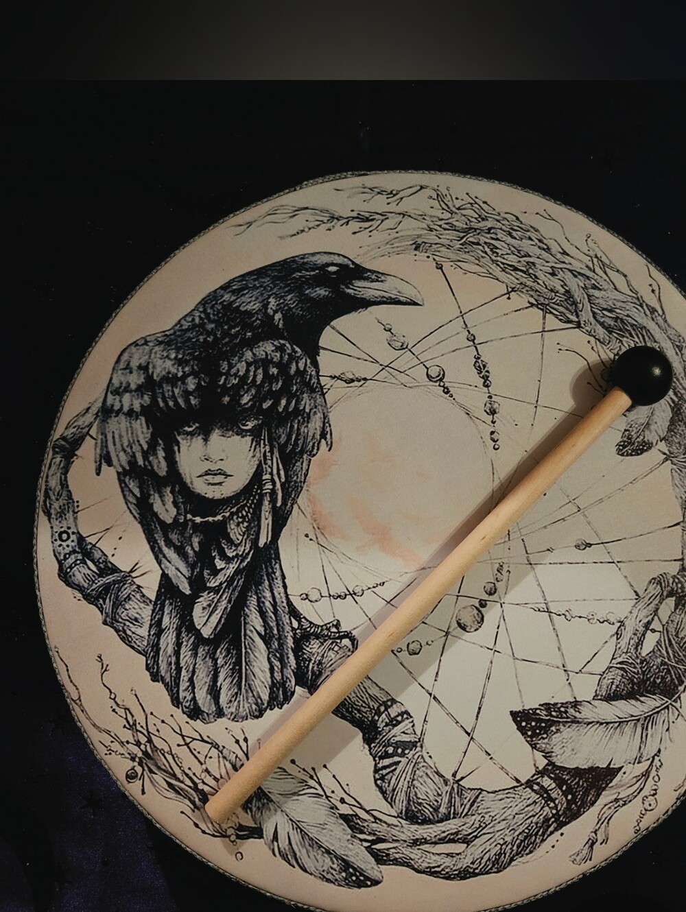 10" Raven Goddess Frame Drum with Beater